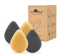 MyHomeBody Natural Konjac Facial Facial Sponges - Forma de lgrima - para limpieza y exfoliacin de cara suave - con carbn y crcuma activados 4 pie