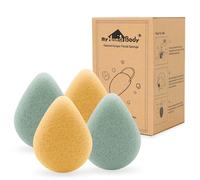 MyHomeBody Natural Konjac Facial Facial Sponges - Forma de lgrima, para limpieza y exfoliacin de la cara suave - con crcuma y set de aloe vera 4pc
