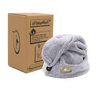 myHomeBody Toalla para el Cabello, Turbante de Lujo de Secado Rápido Anti-Encrespado, Fibra de Carbón Absorbente Ultra Suave y de Secado Rápido, con Botón de Cáscara de Coco - Gris