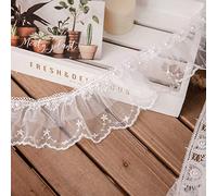 MYhose Cinta de Bordado 1 Yarda de Malla Plisada de Encaje con Volantes Cinta de Adorno con Cuentas de Perlas Apliques de Costura de Bricolaje Blanco A