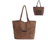 Myhozee Bolso de la compra reversible para mujer, bolso de ante para mujer, bolso grande, bolso de hombro, estampado de leopardo, bolsas para la universidad, escuela, trabajo, viajes, compras, marrón