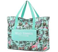 Myhozee Borsa Mare Grande XXL Famiglia, Borsa da Spiaggia Donna Impermeabile con Chiusura Lampo, per Piscina, Gite in Spiaggia, Picnic, Viaggi, Foglia Verde