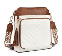 Myhozee Umhängetasche Damen Mittelgroß Handtasche Damen Mittelgroß mit 6 Kartenfächer Crossbody Bag Damen Schultertasche mit RFID-Blockierung für Arbeit Reisen Alltag, K176-blanco-marrón, Mittelgroße
