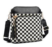 Myhozee Umhängetasche Damen Mittelgroß Handtasche Damen Mittelgroß mit 6 Kartenfächer Crossbody Bag Damen Schultertasche mit RFID-Blockierung für Arbeit Reisen Alltag, K176-negro-blanco-cuadros