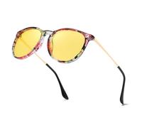 Myiaur Gafas de conducción nocturna para mujer, lentes amarillas polarizadas, montura redonda, para conducción nocturna y lluvia, antideslumbrante, flores