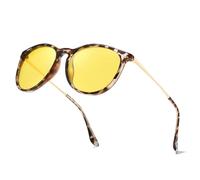 Myiaur Gafas de conducción nocturna para mujer, lentes amarillas polarizadas, montura redonda, para conducción nocturna y lluvia, antideslumbrante, Tortuga blanca