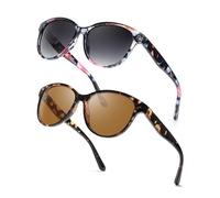 Myiaur Gafas de sol polarizadas para mujer, gafas de sol de ojo de gato de moda, protección UV400, tono clásico retro, paquete de 2, A06 (Paquete de 2) Floral/Gris+Marrón Floral/Marrón