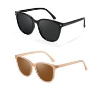 Myiaur Pack de 2 gafas de sol para mujer, polarizadas, protección UV400, clásicas, para conducir y actividades al aire libre, A03(2 Pack Black+Milk Coffee