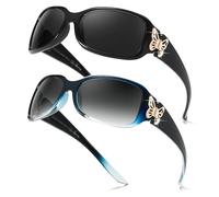 Myiaur Pack de 2 gafas de sol para mujer, polarizadas, protección UV400, diseño envolvente, detalles de mariposa para conducir y moda, A04(2 Pack Black+Degradado Blue)