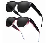 Myiaur Pack de 2 gafas de sol polarizadas para mujer, protección UV400, montura TR90 ligera, gafas de sol antideslumbrante para mujeres, A01 (2 Paquete) Negro + Lila Gradiente