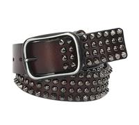MYIESAXL Cinturón con Tachuelas de Cuero, Punta Cónica Y Remache Circular En Disposición, Cinturón Occidental Estilo Rock de Metal para Jeans(Coffee, 110cm/waist:36"~38")