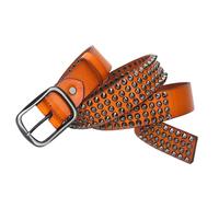 MYIESAXL Cinturón con Tachuelas de Cuero, Punta Cónica Y Remache Circular En Disposición, Cinturón Occidental Estilo Rock de Metal para Jeans（Yellow, 120cm/waist:40"~42"）
