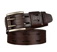 MYIESAXL Cinturón de Cuero Para Hombre de 38 mm de Ancho con Doble Pasador Cinturón de Cuero Para Hombre con Orificios Rectangulares Cosidos Para Jeans, Pantalones Cortos Informales, Monos