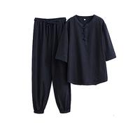 MYIESAXL Mujeres Chino Kung Fu Uniforme Algodón Lino Artes Marciales Conjunto Pantalones de Manga Corta Zen Meditación Uniforme Tai Chi Ropa Abrigo, Traje Tang