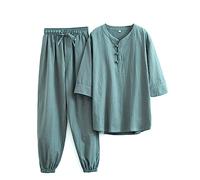 MYIESAXL Mujeres Chino Kung Fu Uniforme Algodón Lino Artes Marciales Conjunto Pantalones de Manga Corta Zen Meditación Uniforme Tai Chi Ropa Abrigo, Traje Tang