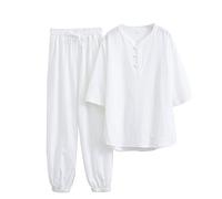 MYIESAXL Mujeres Chino Kung Fu Uniforme Algodón Lino Artes Marciales Conjunto Pantalones de Manga Corta Zen Meditación Uniforme Tai Chi Ropa Abrigo, Traje Tang