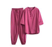 MYIESAXL Mujeres Chino Kung Fu Uniforme Algodón Lino Artes Marciales Conjunto Pantalones de Manga Corta Zen Meditación Uniforme Tai Chi Ropa Abrigo, Traje Tang