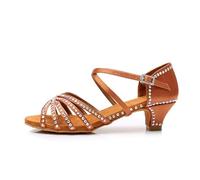 MYIESAXL Zapatos de Baile Latino,Zapatos de Baile de Satén,Zapatos de Baile Latino con Diamantes de Imitación Brillantes,Zapatos de Baile Transpirables Y Cómodos para Niñas Mujeres