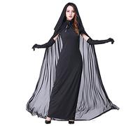 Myir JUN Disfraz de Novia Fantasma de Halloween Mujer, Disfraz de Bruja Vampiro Vestido Adulto Disfraces Carnaval Cosplay Negro (S, Negro)