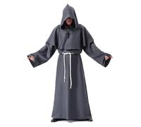 Myir JUN Disfraz Halloween Hombre Adulto, Disfraz Carnaval Disfraces Dedievales Tunica con Capucha Halloween Costume Traje Renacimiento medieval (Gris, L)