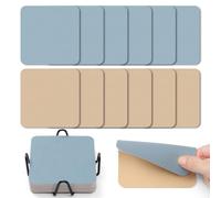 Myir JUN Juego de 12 Posavasos Cuadrados 10cm Originales para Copas - Cuero de Doble Cara, Impermeables, Termoaislantes con Portavasos (Amarillo, Camel, Azul)