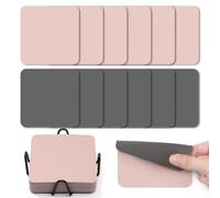 Myir JUN Juego de 12 Posavasos Cuadrados 10cm Originales para Copas - Cuero de Doble Cara, Impermeables, Termoaislantes - Con Portavasos (Gris Rosa)