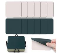 Myir JUN Juego de 12 Posavasos Cuadrados 10cm Originales para Copas - Cuero de Doble Cara, Impermeables, Termoaislantes con Portavasos (Perla Blanca Verde)