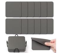 Myir JUN Posavasos Juego de 12 Posavasos 10cm Originales Cuadrados para Copas Posavasos de Cuero de Doble Cara Posavasos Impermeables Termoaislantes y con portavasos（Gris）