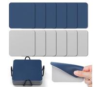 Myir JUN Posavasos Juego de 12 Posavasos 10cm Originales Cuadrados para Copas Posavasos de Cuero de Doble Cara Posavasos Impermeables Termoaislantes y con portavasos（Gris Azul）