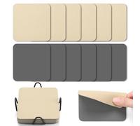 Myir JUN Posavasos Juego de 12 Posavasos 10cm Originales Cuadrados para Copas Posavasos de Cuero de Doble Cara Posavasos Impermeables Termoaislantes y con portavasos（Gris Trigo Amarillo）