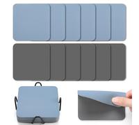 Myir JUN Posavasos Juego de 12 Posavasos 10cm Originales Cuadrados para Copas Posavasos de Cuero de Doble Cara Posavasos Impermeables Termoaislantes y con portavasos（Gris Azul Celeste）