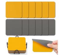 Myir JUN Posavasos Juego de 12 Posavasos 10cm Originales Cuadrados para Copas Posavasos de Cuero de Doble Cara Posavasos Impermeables Termoaislantes y con portavasos（Gris Amarillo）