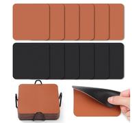 Myir JUN Posavasos Juego de 12 Posavasos 10cm Originales Cuadrados para Copas Posavasos de Cuero de Doble Cara Posavasos Impermeables Termoaislantes y con portavasos（Negro Marrón）