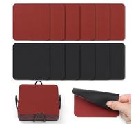 Myir JUN Posavasos Juego de 12 Posavasos 10cm Originales Cuadrados para Copas Posavasos de Cuero de Doble Cara Posavasos Impermeables Termoaislantes y con portavasos（Rojo Negro）