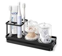 MYITYARD Soporte para cepillos de Dientes para baños, 4 Ranuras, Organizador de Cepillado de Dientes de Metal Inoxidable con Drenaje, Soporte eléctrico para Pasta de Dientes para encimera de baño,