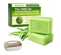 MYKELMINO Set de 1 Jabón de Aceite de Árbol de Té y Jabonera, Jabón Purificante para Rostro y Cuerpo para Pieles con Imperfecciones, Limpieza Profunda, Control de Sebo, Aroma Fresco