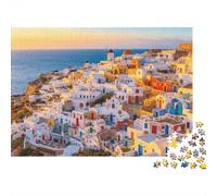 Mykonos Cliff Puzzles para Ancianos 1000 Piezas Recyclable Greece Ibiza Island Puzzles Puzzle Game Props Imposible, Difícil y Desafiante Activity 70x50cm/1000 Piezas