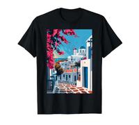 Mykonos Grecia Arte Estética Minimalista Camiseta gráfica económica, Hombre, Negro, L
