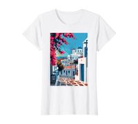 Mykonos Grecia Arte Estética Minimalista Camiseta gráfica económica, Mujer, Blanco, L