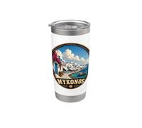 Mykonos Grecia Azul y Océano o Sea Harbor Vacaciones Diseño Vaso térmico de acero inoxidable de doble pared