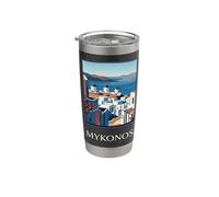 Mykonos Grecia Molinos de viento Isla costera Viajes Diseño Vaso térmico de acero inoxidable de doble pared