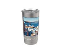 Mykonos Grecia Molinos de viento Isla costera Viajes Diseño Vaso térmico de acero inoxidable de doble pared