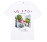 Mykonos Grecia Pink Bougainvillea Flower Historic Town Girls Comfort Colors Adult Heavyweight T-Shirt