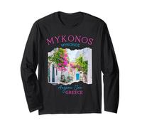 Mykonos Grecia Pink Bougainvillea Flower Historic Town Girls Manga Larga