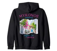 Mykonos Grecia Pink Bougainvillea Flower Historic Town Girls Sudadera con Capucha