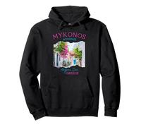 Mykonos Grecia Pink Bougainvillea Flower Historic Town Girls Sudadera con Capucha