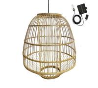 MYKONOS SOLAR - Suspensión solar de bambú natural con cable híbrido de red y solar de 5 m de longitud