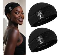 MYKURS Gorro para peluca con tira de silicona antideslizante, gorros suaves 2 en 1 para mantener la peluca en su sitio, color negro, 2 piezas