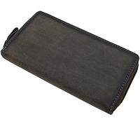 myledershop Cartera grande de piel de búfalo para mujer, con diseño de Colibri o sin motivo con protección RFID y NFC, Sin Motivo Gris Vintage, Moderno