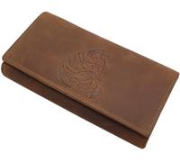 myledershop Cartera grande de piel de búfalo para mujer, con diseño de gato y protección RFID y NFC en color coñac, coñac, talla única, Moderno